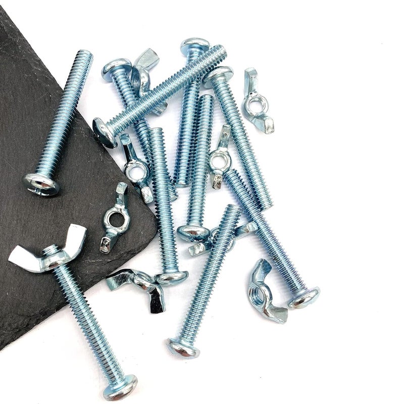 Matrelt 20Pack 1/4"-20 x2 Screw Bolts and Wing Nut Kit 10pcs Machine Screws with Round Head Phillips 10pcs Butterfly Hand Twist Tighten Nut Zinc Plated Hardware Fitting Fastenings Assortment Kit - Image 5